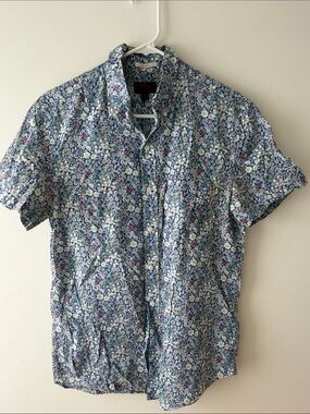 J. Crew Navy Floral Short-Sleeve Button-Down Shirt